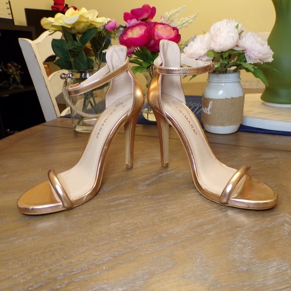 Primark Metallic Rose Gold Copper Minimalist Ankle Strap Leather Heels - Used - Picture 7 of 7